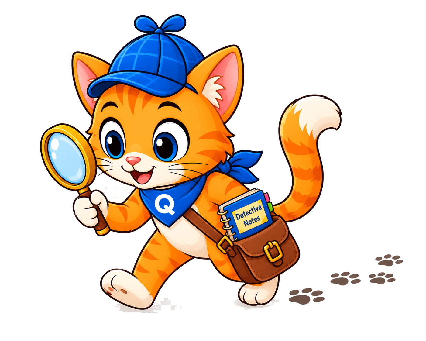 Questy on the case with a magnifying glass